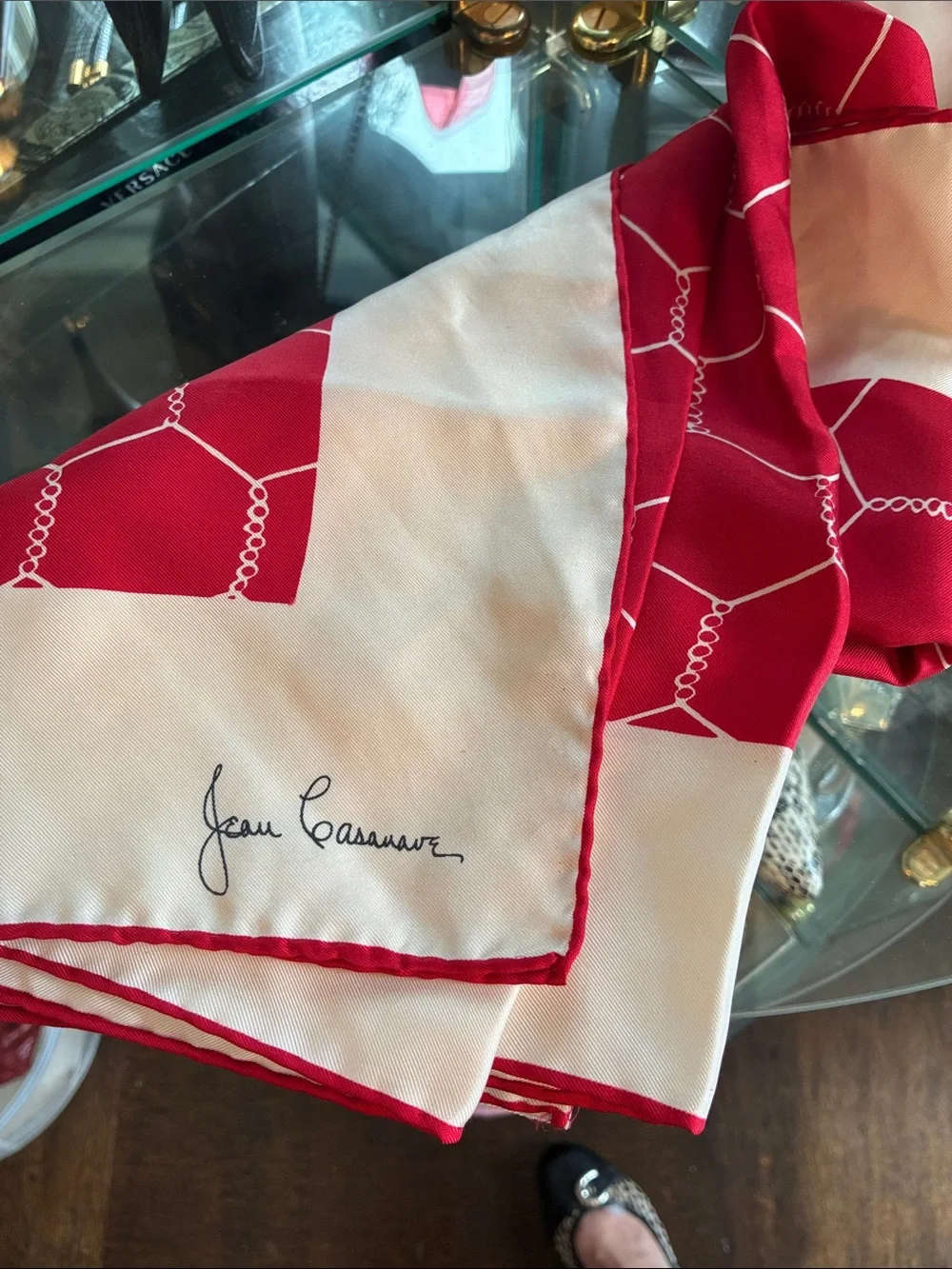 Vintage Jean Casanova Red and White Silk Scarf